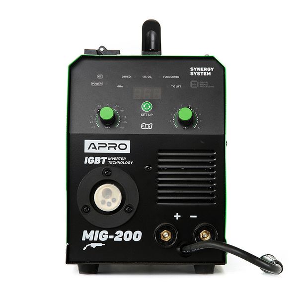 Зварювальний напівавтомат інверторний APRO MIG-200, 20-200А, ял.5 мм, н.0.8-1мм 5 кг 2.5+1.5+3м 080627 080627 фото