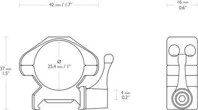 Кільця швидкознімні Hawke Precision Steel. d &mdash; 25.4 мм. Low. Weaver/Picatinny 3986.00.90 фото