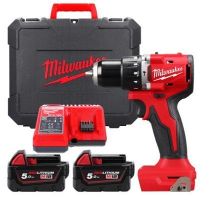 Дриль-шуруповерт з ударом акумуляторний безщітковий MILWAUKEE, M18 BLPDRC-502C, 60,5Нм (зарядний пристрій М12-18 С, 2 акумулятор 4933492826 фото